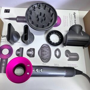 Dyson Hair Dryer in Gray and Pink with Attachments